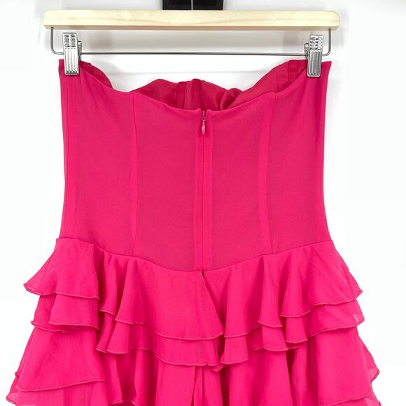 NBD | NWT Sarita Gown in Lipstick Pink Strapless Ruffle Midi Dress S - Picture 12 of 16